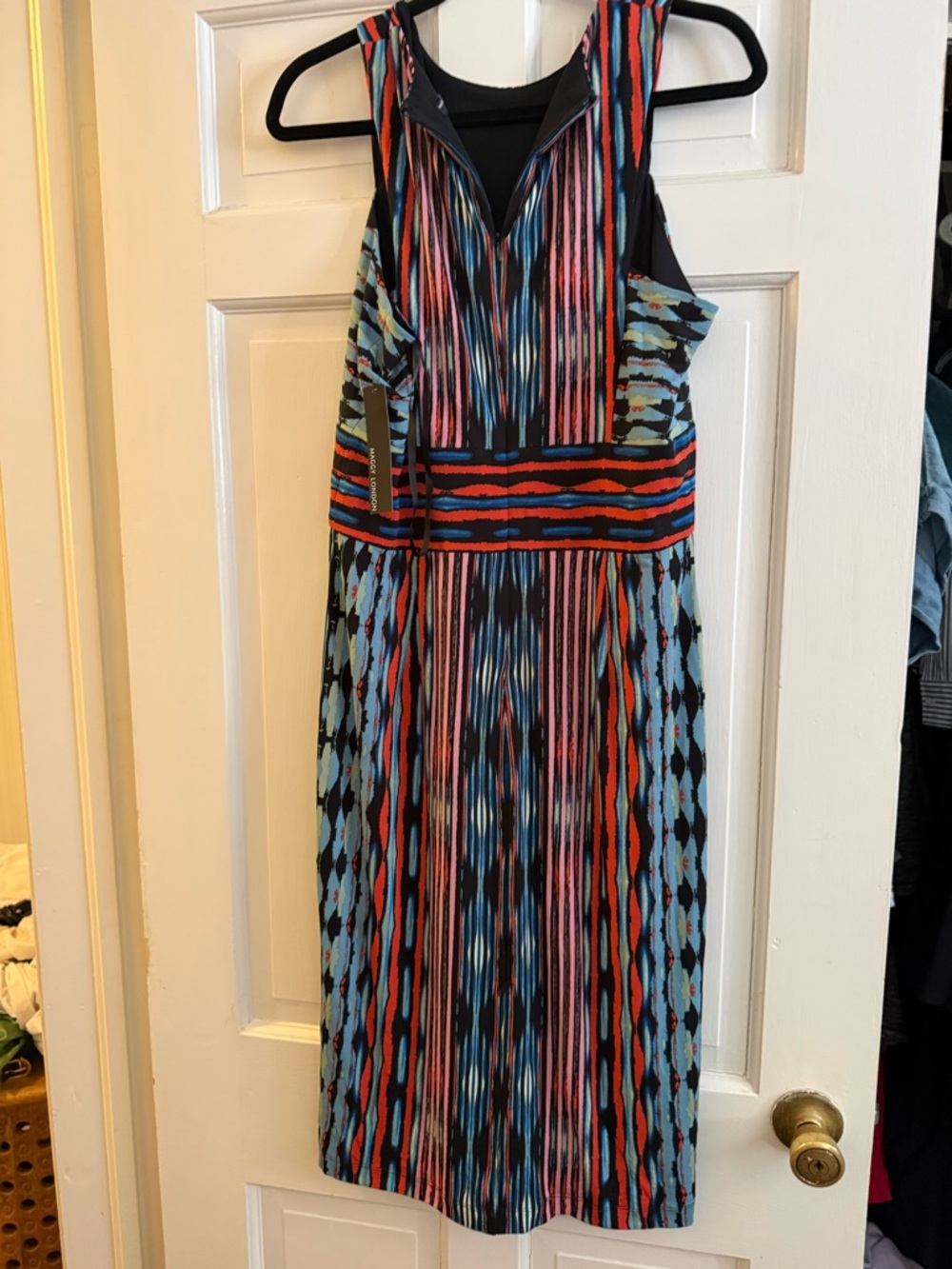 Maggy London Multicolor Striped Midi Dress - Black/Blue/Red